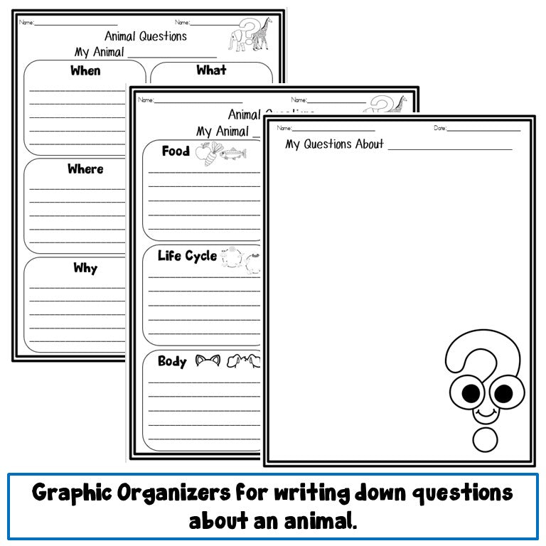 Preview page of animals asking and answering questions organizers for ESL grades 2-4