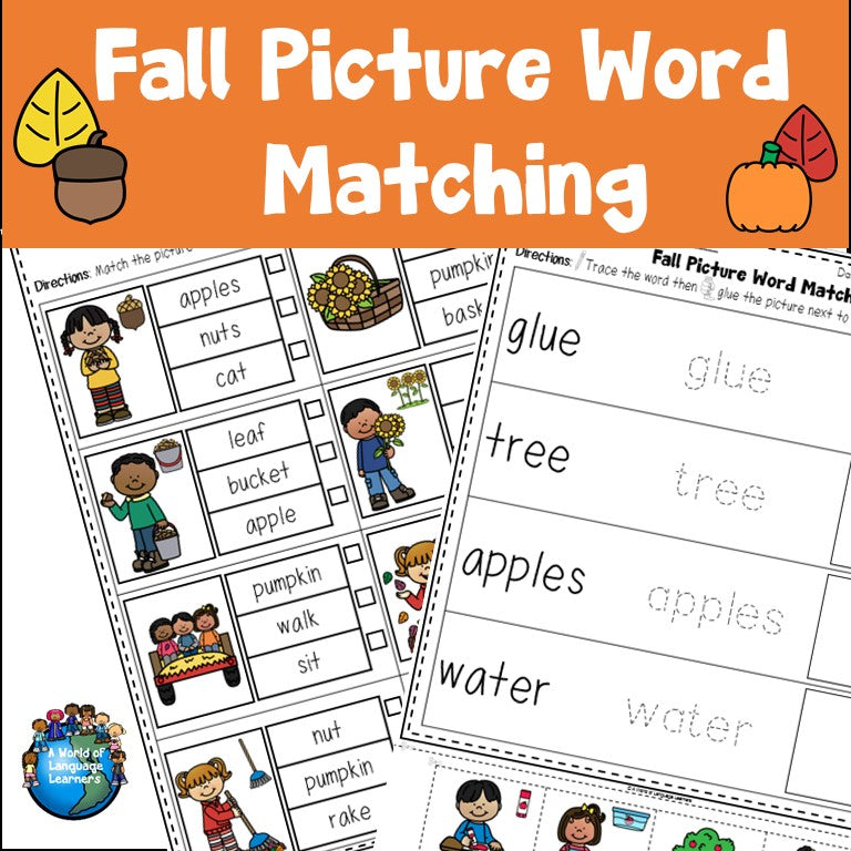 Fall Picture Word Matching