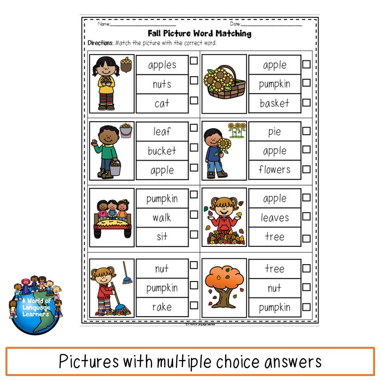 Fall Picture Word Matching