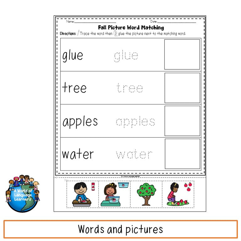 Fall Picture Word Matching