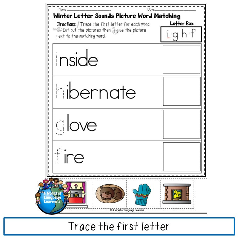 Winter Alphabet Picture Word Matching