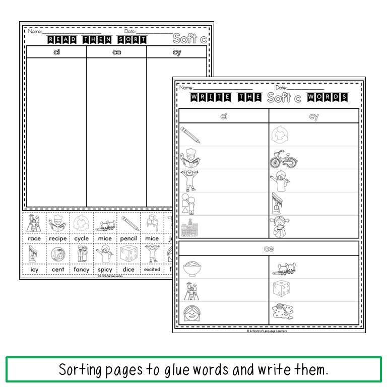 Soft C Spelling Practice and Word Sorts
