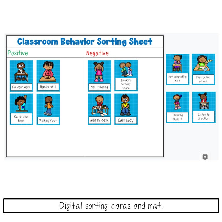 Preview page of school behavior picture sorting cards for ESL students in K-3