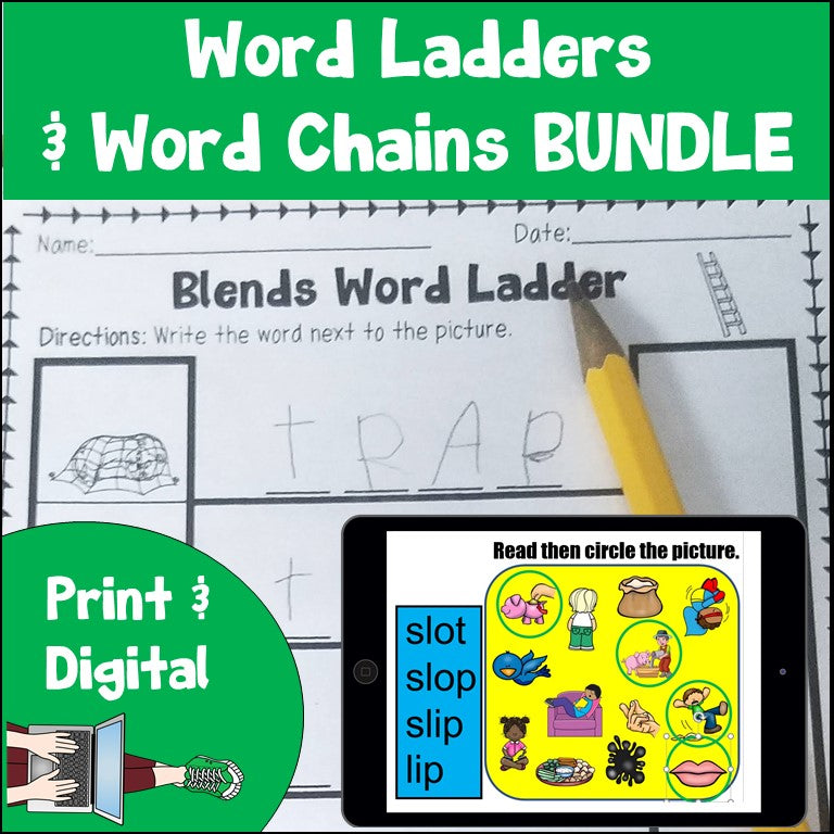 Phonics Word Ladders & Phonemic Awareness Word Chains Print and Digital Bundle