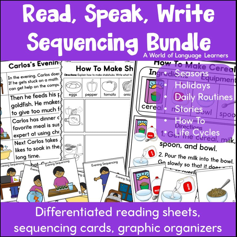 Sequencing and Retelling Bundle | Read, Speak, Write Practice Activities