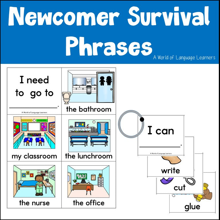 Newcomer Survival Phrases | ESL Picture Sentences | Editable