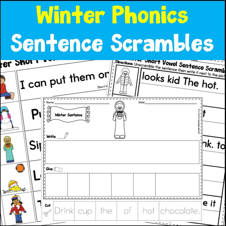 Winter Phonics Sentence Scrambles Worksheets