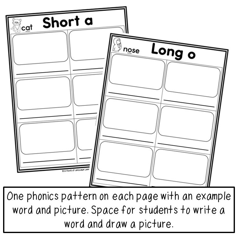 Preview page of Blank Picture Dictionary alphabet book for K-2 ESL students