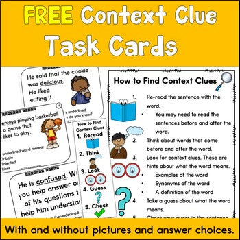 Cover of free Context Clue Task Cards for ELLs with differentiated word meaning practice
