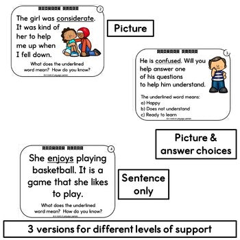 Context clue task card preview with a short passage and an underlined word