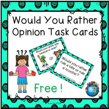 Cover of free Opinion Would You Rather Task Cards for ELLs
