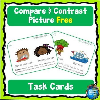 Cover of free Compare and Contrast Picture Task Cards for ELLs