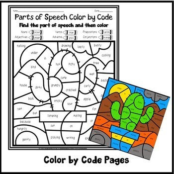 Parts of speech color by code page preview with a word key