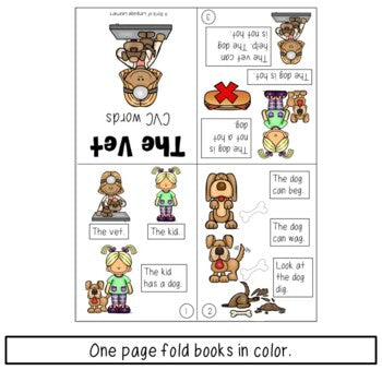 One page fold book preview with CVC words and pictures