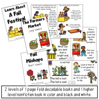Fall Decodable Books or Passages with Questions and Writing Pages
