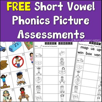 Cover of free Short Vowel Picture Phonics Assessments for ELLs