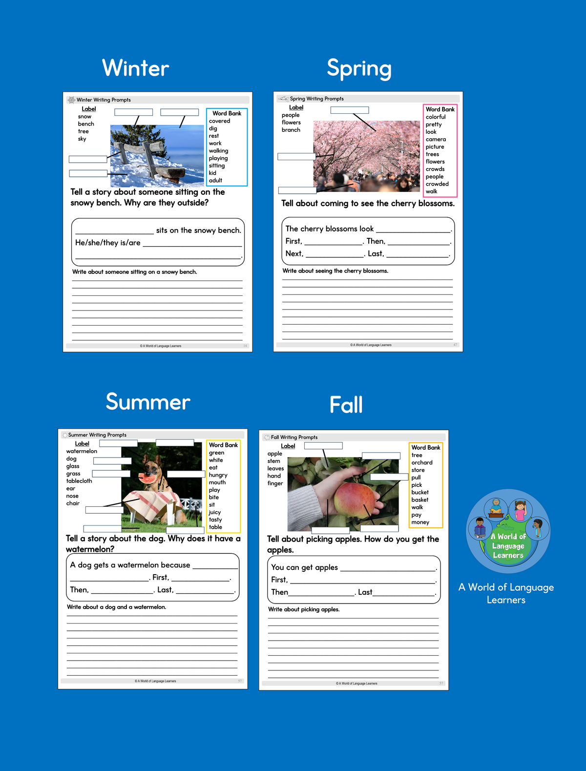 Writing Prompts for Kids: Season Pictures Workbook - Instant Download