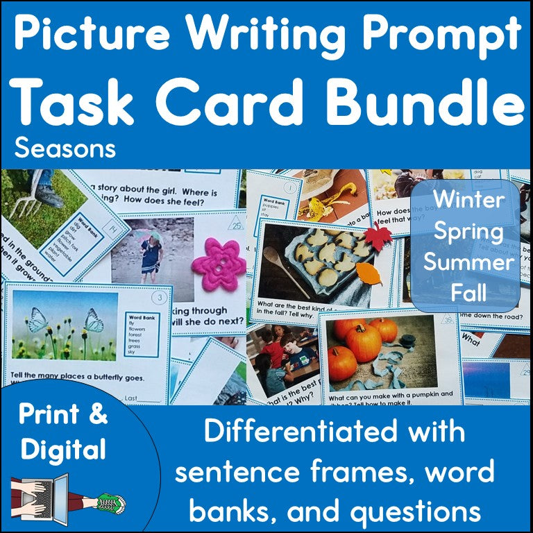 Seasons Picture Prompt Writing Task Card Bundle