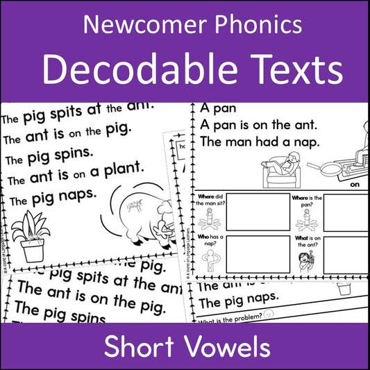 Short Vowel Decodable Texts Newcomer Phonics | Reading Passages with Questions
