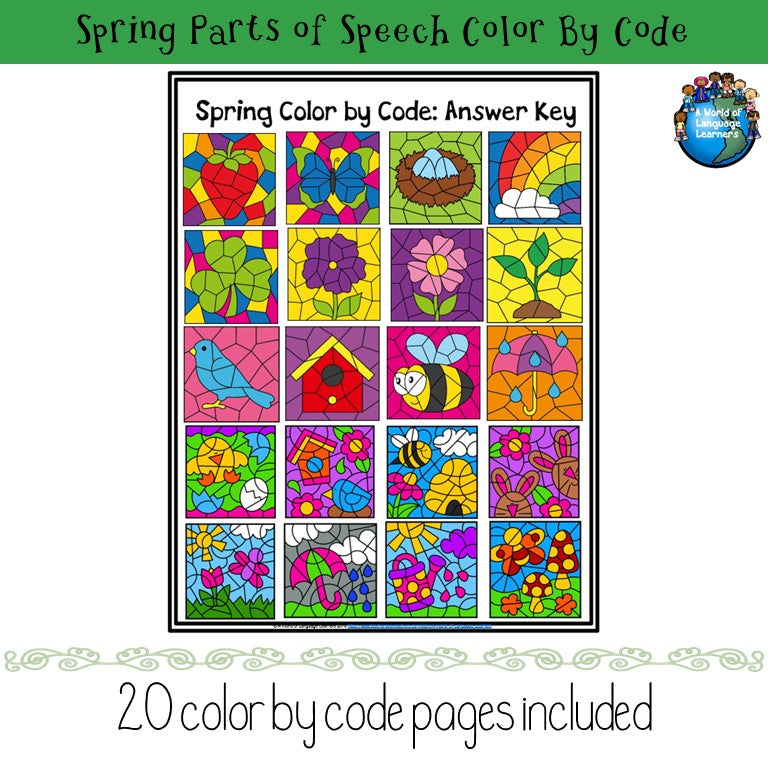 Spring Parts of Speech Color by Code